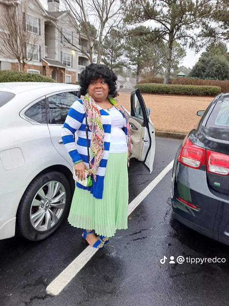 Wearing the Multi-colored Silk Scarf and matching Camera Bag