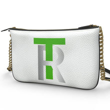 Load image into Gallery viewer, Green Leather Pochette Double Zip Bag w/ signature logo and print
