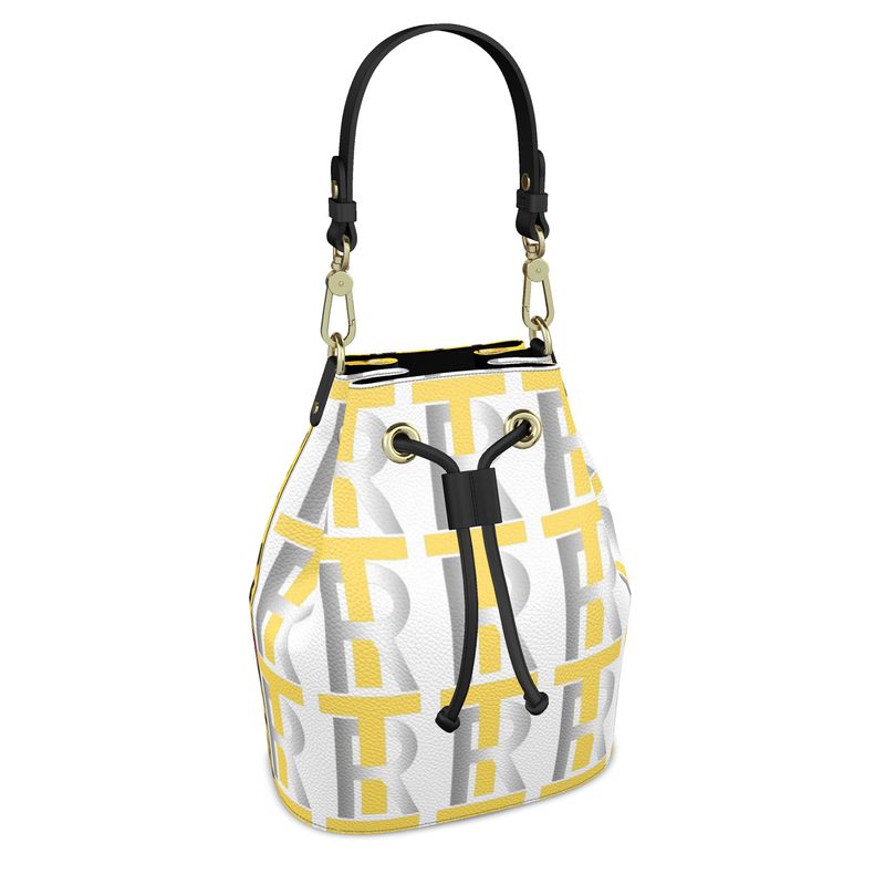 Yellow Leather Bucket or Drawstring Bag