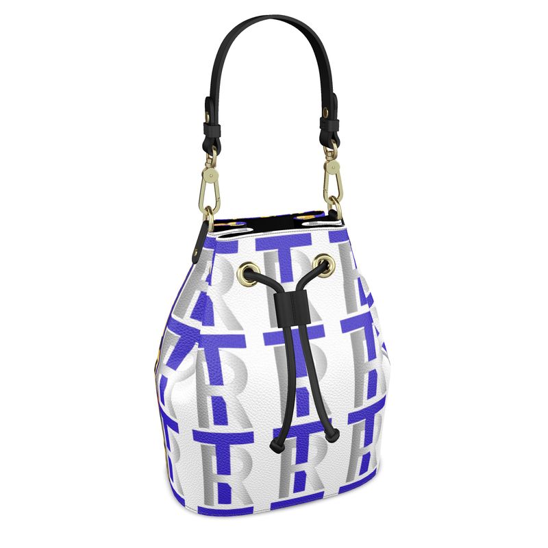 Royal Blue Leather Bucket or Drawstring Bag