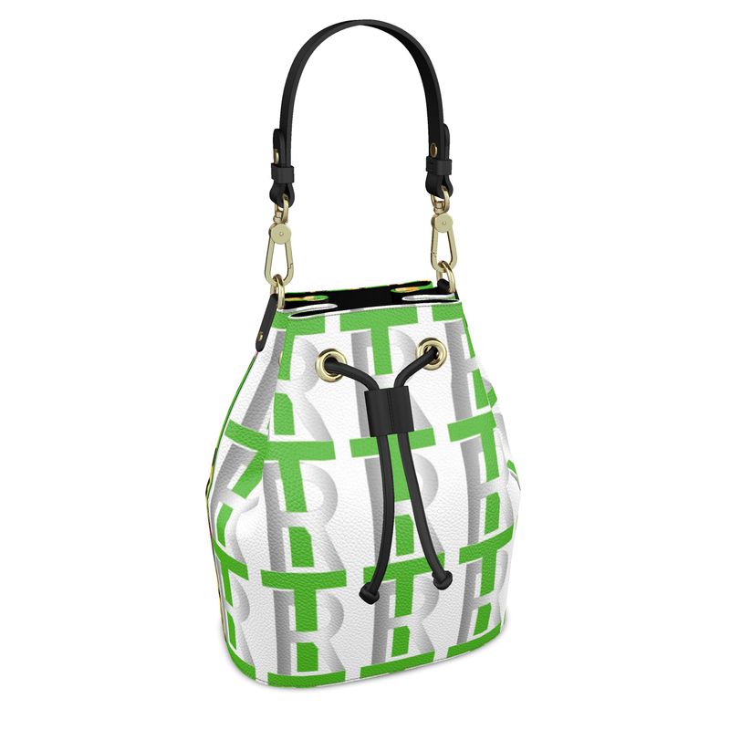 Light Green Leather Bucket or Drawstring Bag